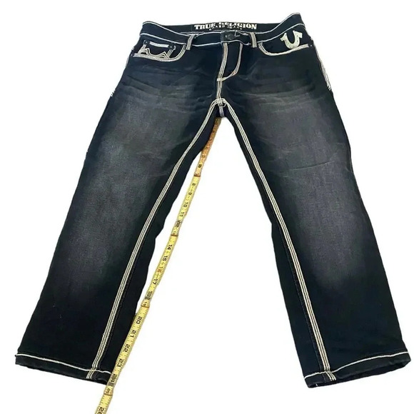 True Religion mens Black Joey Super T Straight Leg Denim Jeans Size 34 - Picture 1 of 8